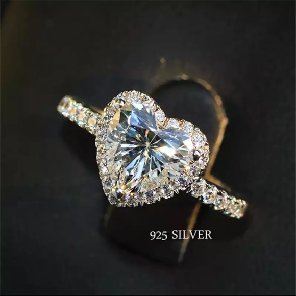 HeartRing S925Silver CubicZirconiaStoneElegantRing - Picture 3 of 8